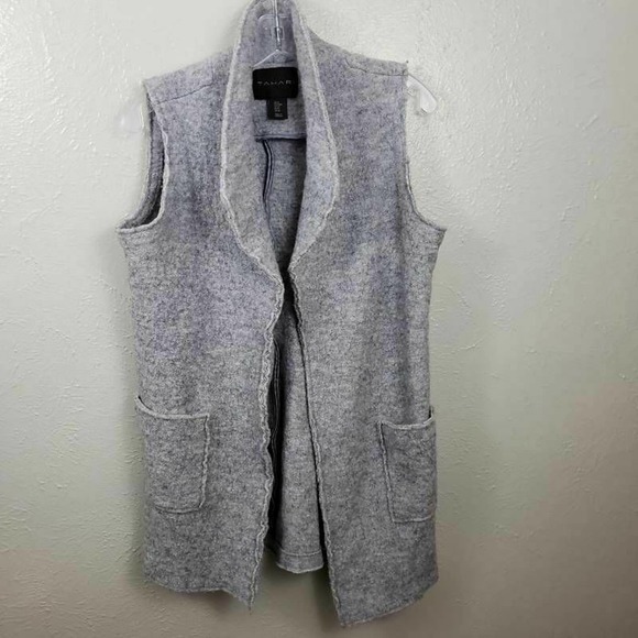 Tahari Sweaters - Tahari Cardigan Sweater Vest Gray Open Front med